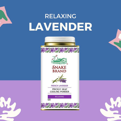 SNAKE BRAND Prickly Heat Cooling Powder Relaxing Lavender 140g (Pack of 1)