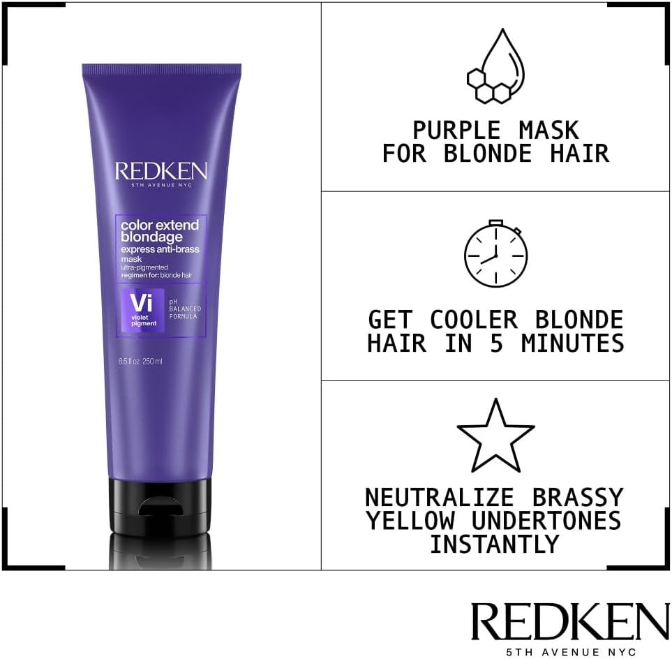 Redken | Hair Mask, For Blonde Hair, Violet Pigment, Reduces Brassiness, Color Extend Blondage Express Anti-Brass, 250 ml