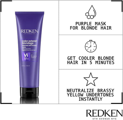 Redken | Hair Mask, For Blonde Hair, Violet Pigment, Reduces Brassiness, Color Extend Blondage Express Anti-Brass, 250 ml