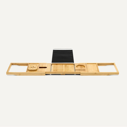 Amazon Basics Bath Tray, Bamboo Bathtub Caddy, Expandable and Foldable, Anti-Slip Grips