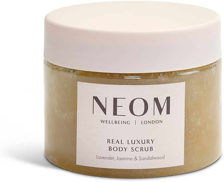 NEOM- Real Luxury Body Scrub | Luxury Body Scrub | Lavender &amp; Sandalwood | 100% Natural Fragrance | Scent to De-Stress | Organic Vegan Hydrating Body Scrub