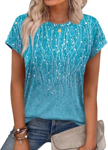 Aokosor Womens Summer Tops Floral Printed Short Capsleeve Shirts Crew Neck Cute Fashion Dressy Tunic Blouses for UK