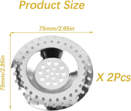 2 Pcs Sink Strainer, Stainless Steel Sink Strainer Plug, Drain Hair Catcher, Protector Shower Drain Cover, Sink Stopper Drain Filter for Kitchen, Bathtub, Bathroom, 2.95 "/ 7.5 cm
