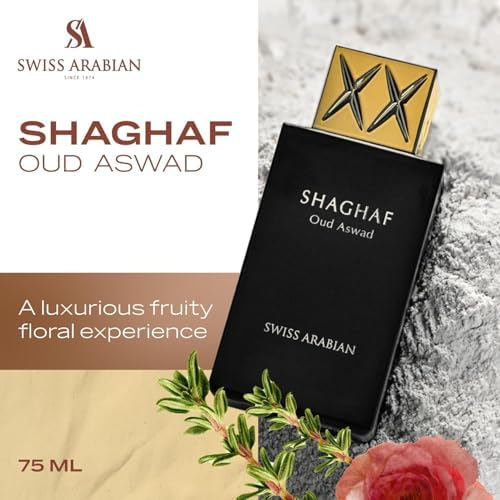 Swiss Arabian Shaghaf Oud Aswad - EDP Spray for Unisex -Sensual and Mouthwatering Noir Oud Wood Fragrance - Long Lasting Personal Fragrance, Cologne - Enchanting Fusion of Arabic Perfume - 75ml