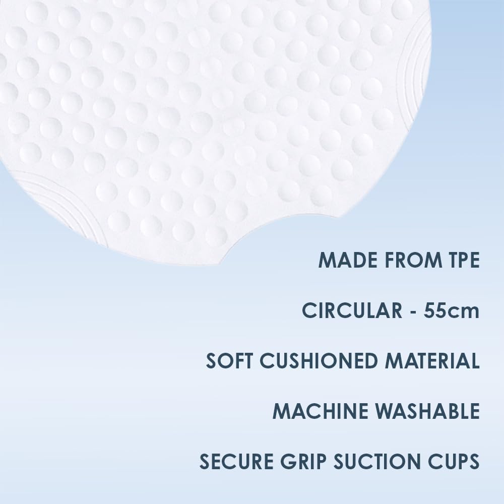 AQUALONA® Premium Shower Mat, Anti-Mould Non-Slip – Extra Soft TPE, Machine Washable – BPA, Latex, Phthalate Free (Bubbles White)