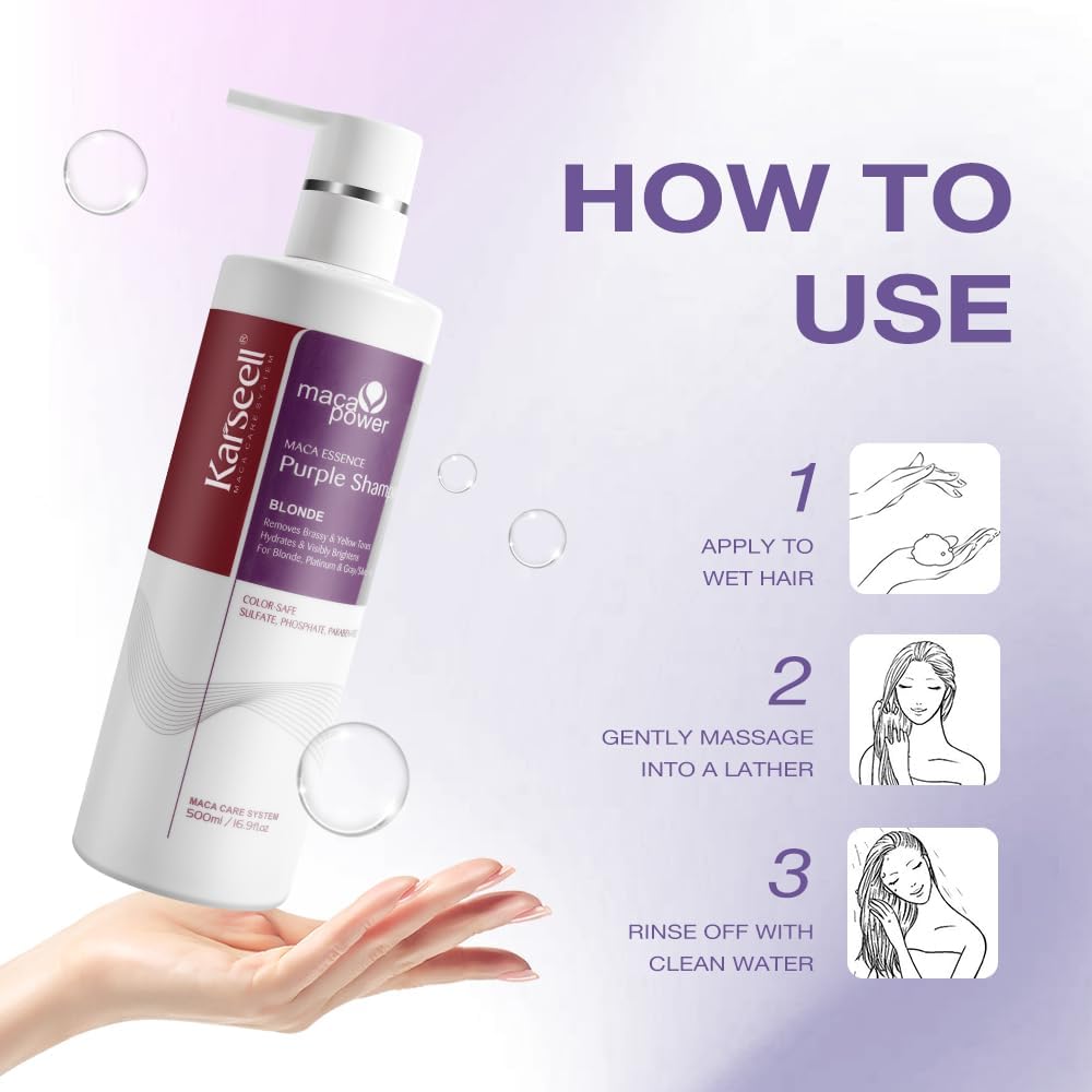 Karseell Purple Hair Mask &amp; Purple Shampoo, Neutralizes Brass &amp; Yellow Tones for Blonde, Gray, Silver Hair, 2 x 500ml