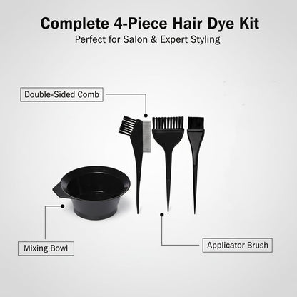 Hair Dye Set Colouring Tint Tool Brush Kit and Bleach Mixing Bowl Set Double sided Coloring Comb and Hair Dyeing Applicator - Professional Hairdressing &amp; Highlighting Kit (Set of 4-Black)