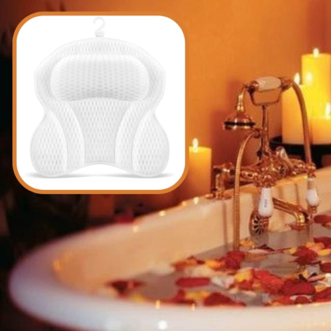 Luxury Bath Pillow Cushion Ergonomic pillow with 4D Air Mesh Technology and 6 Suction Cups Helps Support Head Neck Back Shoulder Fits All Bathtub Hot Tub and Home Spa UK brand