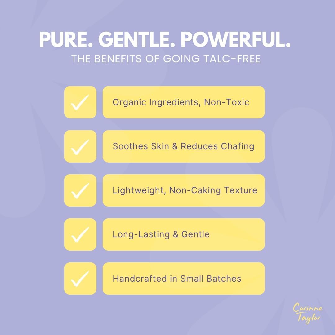 Corinne Taylor Organic Talc-Free Body Powder with Lavender &amp; Chamomile – Natural Dusting Powder for Anti-Sweat, Anti-Chafing &amp; Sensitive Skin – Gentle Absorbent Powder 85g