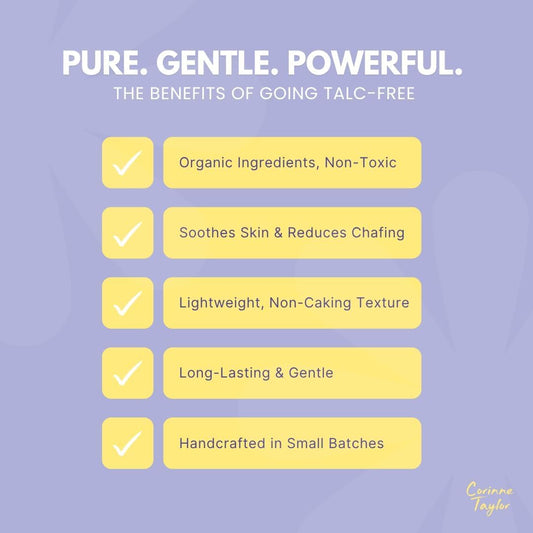 Corinne Taylor Organic Talc-Free Body Powder with Lavender &amp; Chamomile – Natural Dusting Powder for Anti-Sweat, Anti-Chafing &amp; Sensitive Skin – Gentle Absorbent Powder 85g