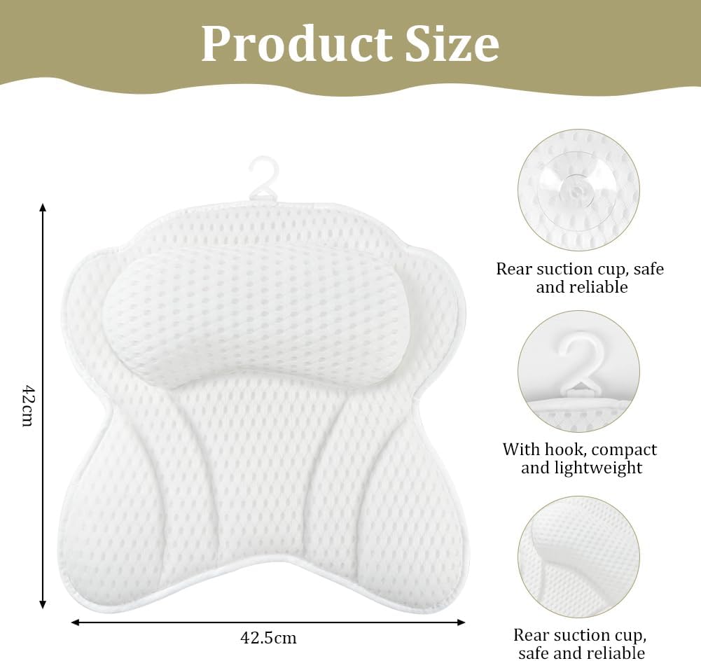 Bath Pillow, 4D Luxury Bath Bathtub Pillow &amp; Bath Ball Set, Ergonomic Mesh SPA Tub Pillow, with Non-Slip Suction Cups Ergonomic Home Spa Headrest for Relax Body Head(Butterfly Style, White)