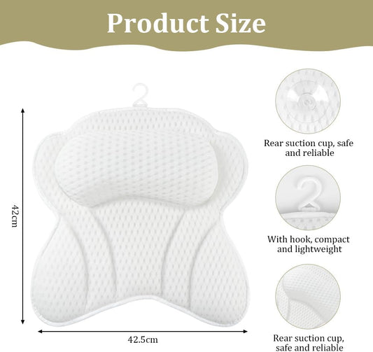 Bath Pillow, 4D Luxury Bath Bathtub Pillow &amp; Bath Ball Set, Ergonomic Mesh SPA Tub Pillow, with Non-Slip Suction Cups Ergonomic Home Spa Headrest for Relax Body Head(Butterfly Style, White)
