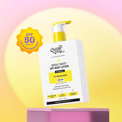 Chemist at Play Bright Boost SPF Body Lotion With 5% Niacinamide &amp; SPF 50+ PA++++ 24 hours Moisturization Lightweight &amp; Non-Greasy Formula 236ml