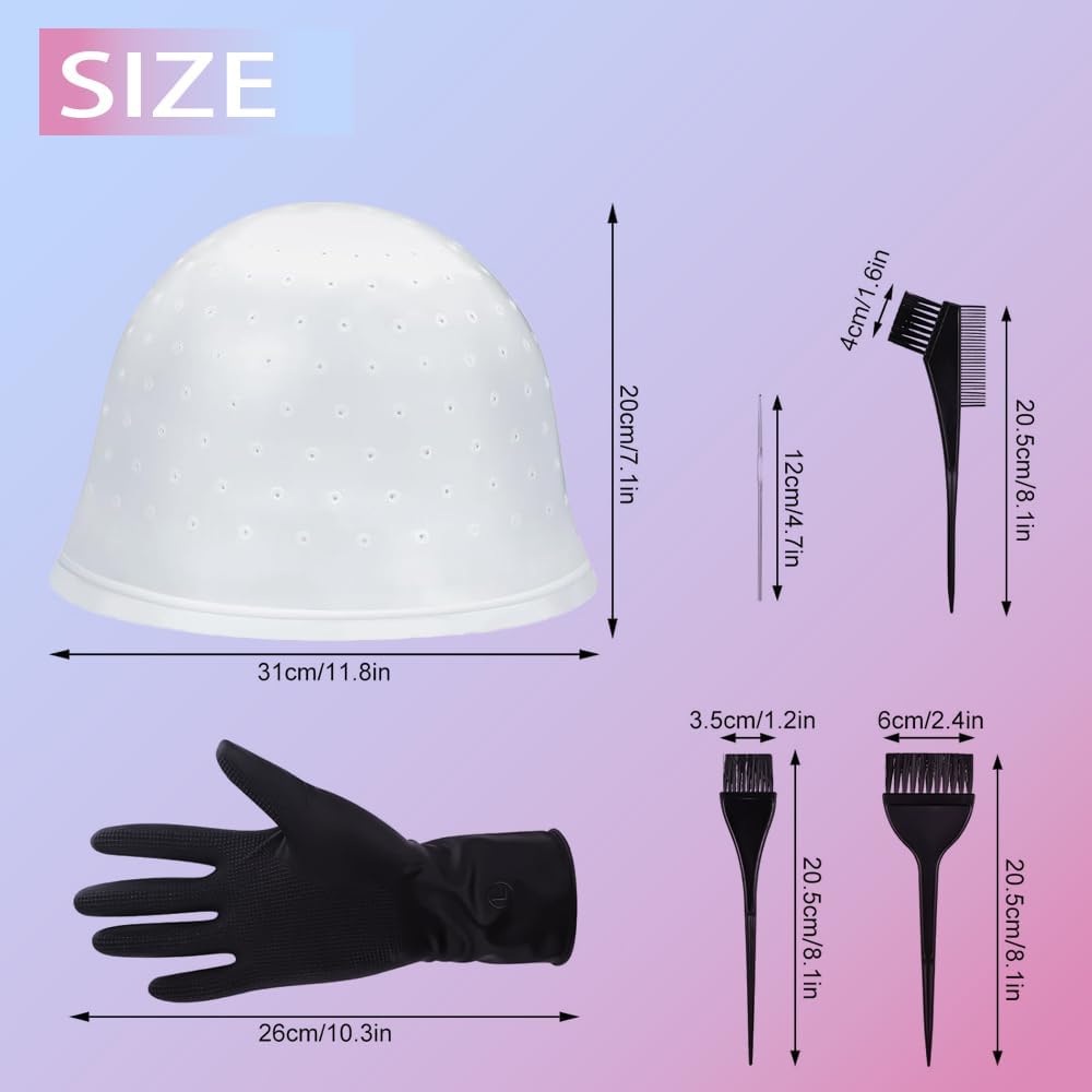 Hair Highlighting Kit,Pre-Drilled Silicone Highlighting Cap Set with Holes - Complete Hair Coloring Kit Including Hair Hooks 3 Coloring Brushes and 1 Glove for Easy Highlights at Home
