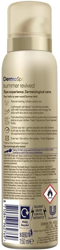 4 Pack of Dove DermaSpa Summer Revived 48 hours Active Moisturisation Fair to Medium Body Mousse 150ml