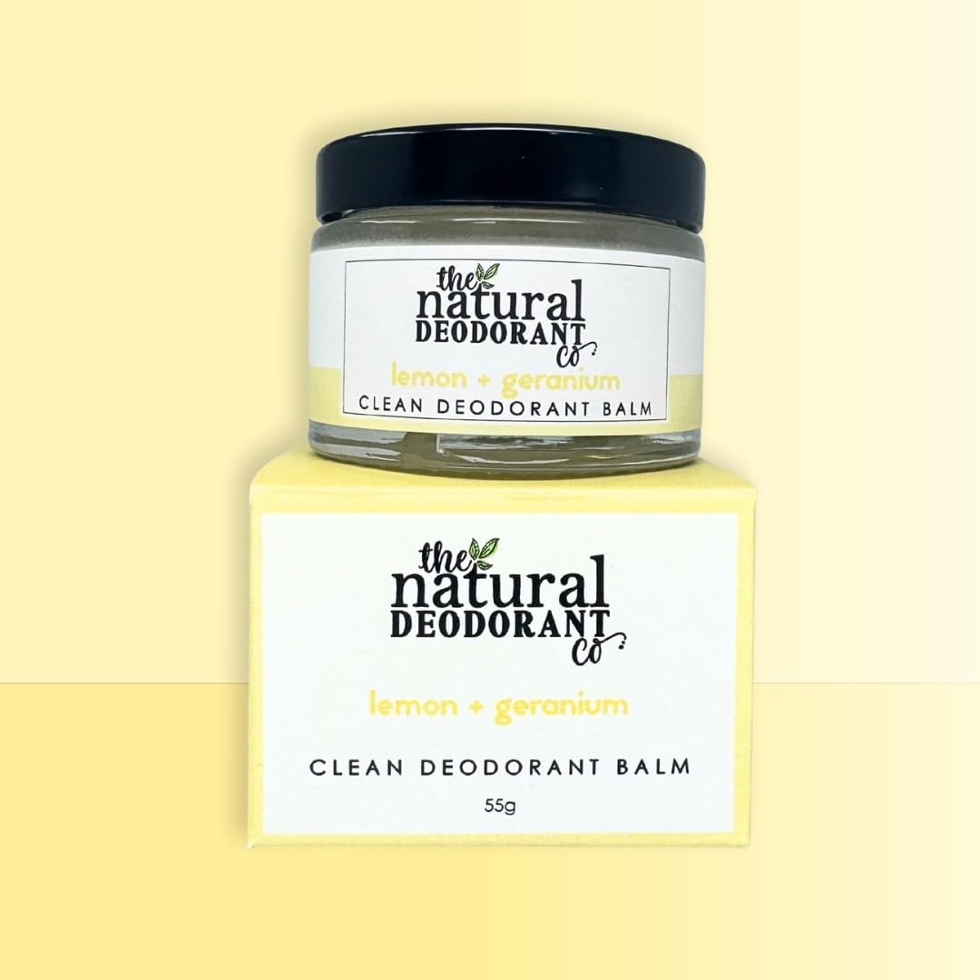 The Natural Deodorant Co, Clean Deodorant Balm Lemon &amp; Geranium 55g, Aluminium Free, Plastic Free, All Day Protection | Aluminum Free, Plastic Free, Natural Ingredients, Effective All Day Protection