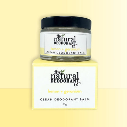 The Natural Deodorant Co, Clean Deodorant Balm Lemon &amp; Geranium 55g, Aluminium Free, Plastic Free, All Day Protection | Aluminum Free, Plastic Free, Natural Ingredients, Effective All Day Protection