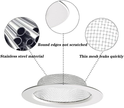 2 Pcs Kitchen Sink Strainer, Stainless Steel Sink Drain Strainer, 7.5 cm Drain Filter Strainer, Bathroom Sink Stopper, Hair Catcher, for Kitchen Sink, Bathroom, Bathtub, Wash Basin