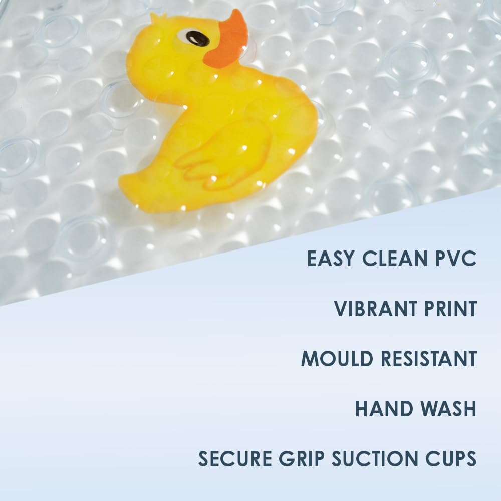 AQUALONA® Premium Child Friendly Ducks Bath Mat - PVC - Comfort Purpose - Shower and Bath. BPA, Latex and Phthalate Free (Ducks)