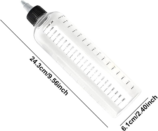 2 Pack Hair Oil Applicator, 16.9oz Hair Dye Colored Squeeze Bottle with Twist-On Top Tip Cap &amp; Graduated Scale, 500ml Empty Plastic Applicator Nozzle Bottle for Oil Salon Hairdressing