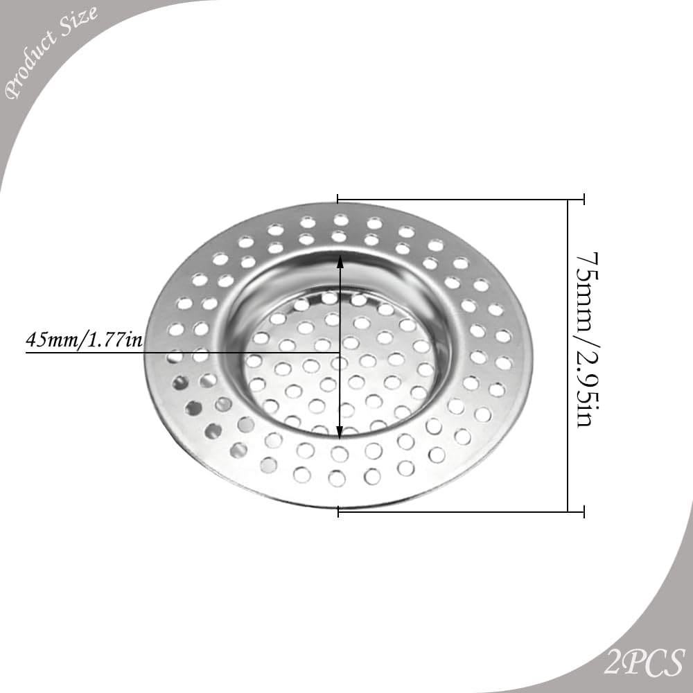 Stainless Steel Sink Filter, 2 Pcs Kitchen Sink Strainer Plug, Anti Clogging Drain Protector, Drainage Filter, Prevent Clogging, for Kitchen Sink (2.95 "/ 7.5 cm)