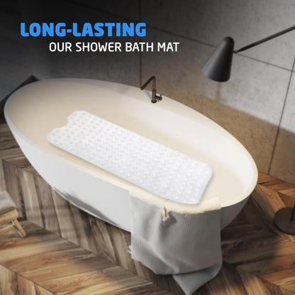 Non-Slip Shower Bath Mat, 100x40cm Long Anti Mould &amp; Mildew Shower Mat, Powerful Suction Cups Grips, BPA, Latex Free, Resistant, Safe, Durable &amp; Comfortable for Bathroom Tubs- Clear (CLEAR)