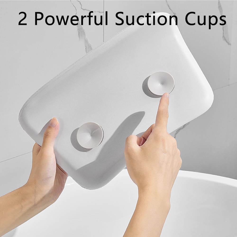 Bath Pillow for Bathtub - Waterproof &amp; 3D Ergonomic Headrest with 2 Strong Suction Cups, Non-Slip Spa Cushion for Neck &amp; Back Support, Comfortable Relaxation - White