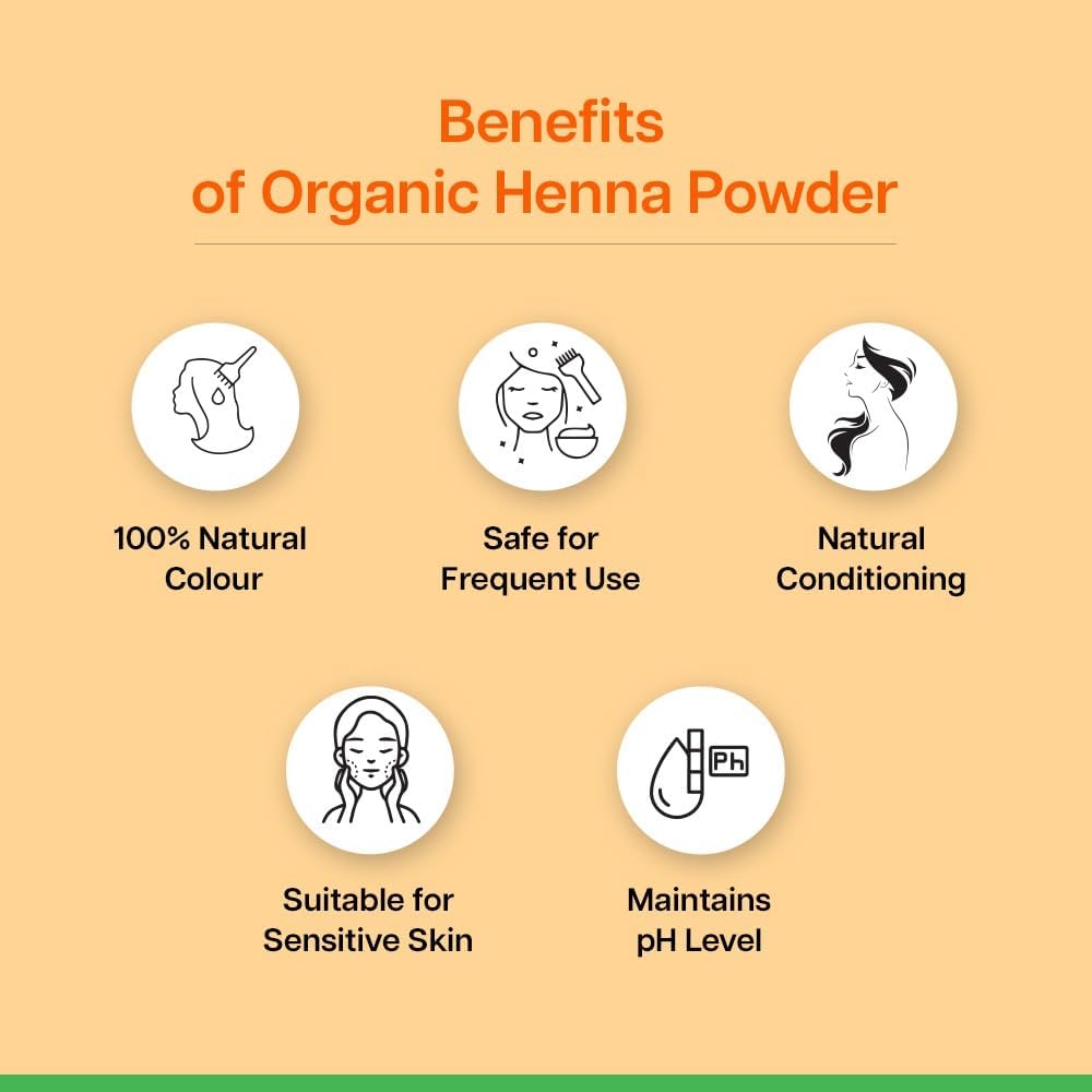 Organic Henna Powder 250g (5 x 50g Convenient Sachets) | Plant-Based Hair Colour | Single-Ingredient, Certified Organic | No Peroxide, No Ammonia, No Parabens