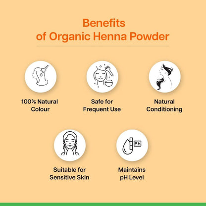 Organic Henna Powder 250g (5 x 50g Convenient Sachets) | Plant-Based Hair Colour | Single-Ingredient, Certified Organic | No Peroxide, No Ammonia, No Parabens