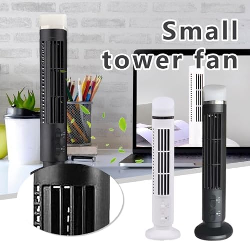 Ejoyous Bladeless Tower Fan, 13inches 90 Degree Oscillation Ultra Quiet Desktop Tower Fan with Remote Control for Home RVs Offices (White)
