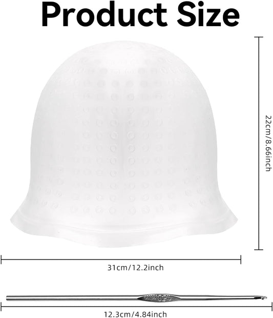 White Highlighting Cap,Reusable Highlighting Cap and Hook Kit,Soft Silicone Highlighting Cap,Hair Highlighting Cap,for Color Hair Salon Hairdressing Dyeing Staining Tools,for Women Men