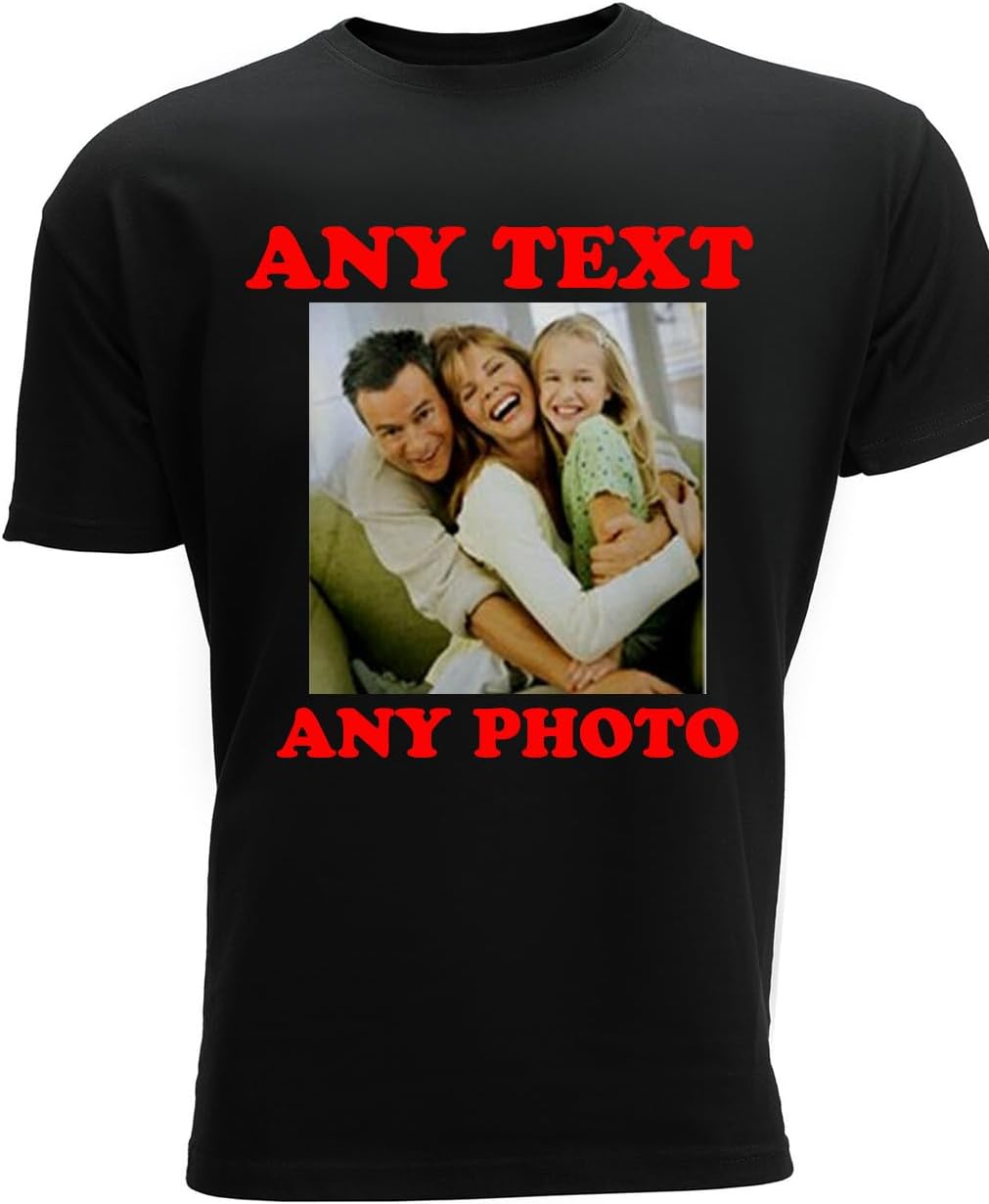 4sold Personalised T Shirt UK Unisex Cotton Tee with Any Photo or Text Design Your Own Funny Gift for Men Women Kids Birthday, Christmas, Events