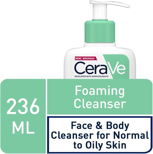 CeraVe Foaming Cleanser for Normal to Oily Skin with Niacinamide &amp; 3 Essential Ceramides, Developed with Dermatologists, Gently Cleanses &amp; Removes Excess Oil, Fragrance-Free