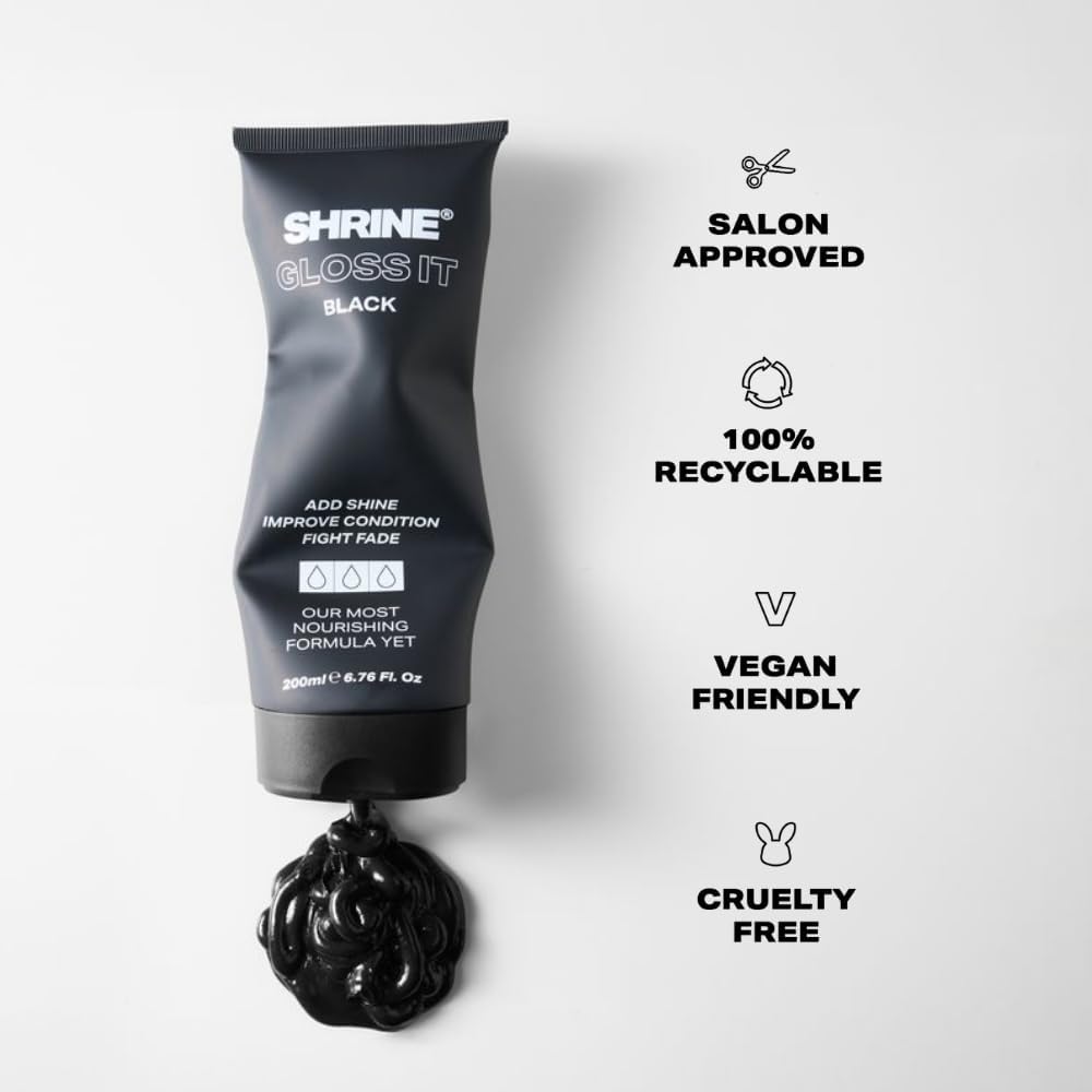 Shrine GLOSS IT BLACK Colour Depositing Hair Mask | High-Shine Gloss Treatment | Neutralises brassiness | Quick 10-minute application | Vegan | 200ml