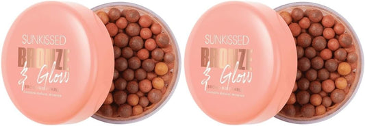 2x Sūnkissēd | Bronze &amp; Glow Bronzing Pearls - Shimmer Finish | For Face, Neck and Shoulders to Create a Natural Sunkissed Glow | 45g Each