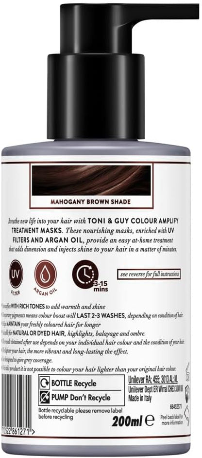 Toni &amp; Guy Mahogany Brown Colour Amplify Hair Conditioning Mask with Temporary Colour Pigments, Argan Oil &amp; UV Protection Filters 200 ml