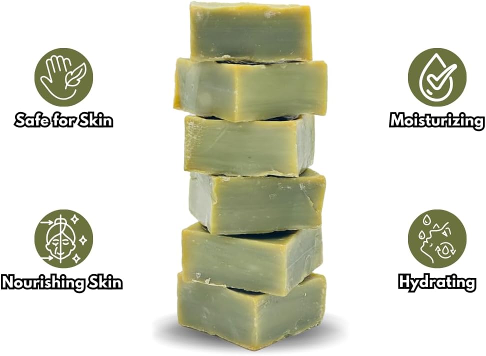 Pure Olive Oil Soap 6 Pcs 100% Natural Turkish Bar, Handmade, Cruelty-Free, Vegan, Moisturizing, Gentle on Skin and Hair, Suitable for Sensitive Skin, Eco-Friendly