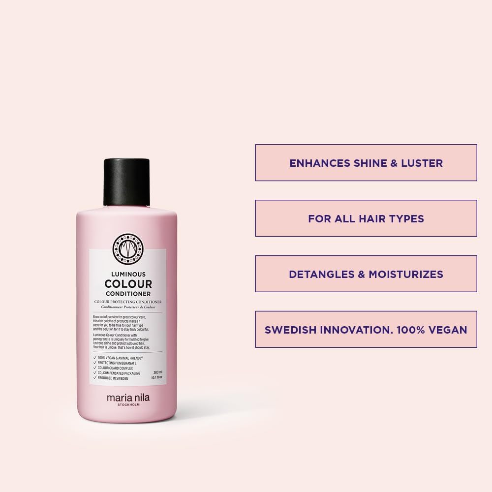 Maria Nila Luminous Colour, Colour-preserving Conditioner for Shiny Glossy Hair, For Natural or Dyed hair, Pomegranate &amp; Colour Guard Complex stops Colour Loss from Washing &amp; Styling