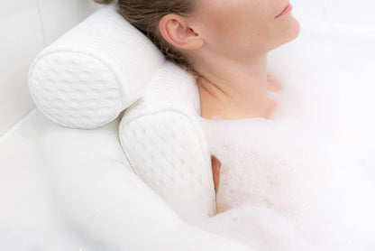 Rio Luxury Spa Bath Pillow Ergonomic Design - Soft 3D Air Mesh Technology &amp; 6 Strong Suction Cups Help Support Head Neck Back Shoulder Home Relaxation Routine, Fits All Baths, Quick Dry Hook