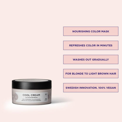Maria Nila Color Refresh, Cool Cream 100 ml, Cool Dark Blonde Hair Mask, Semi-Permanent Pigments, 100% Vegan &amp; Sulfate/Paraben free