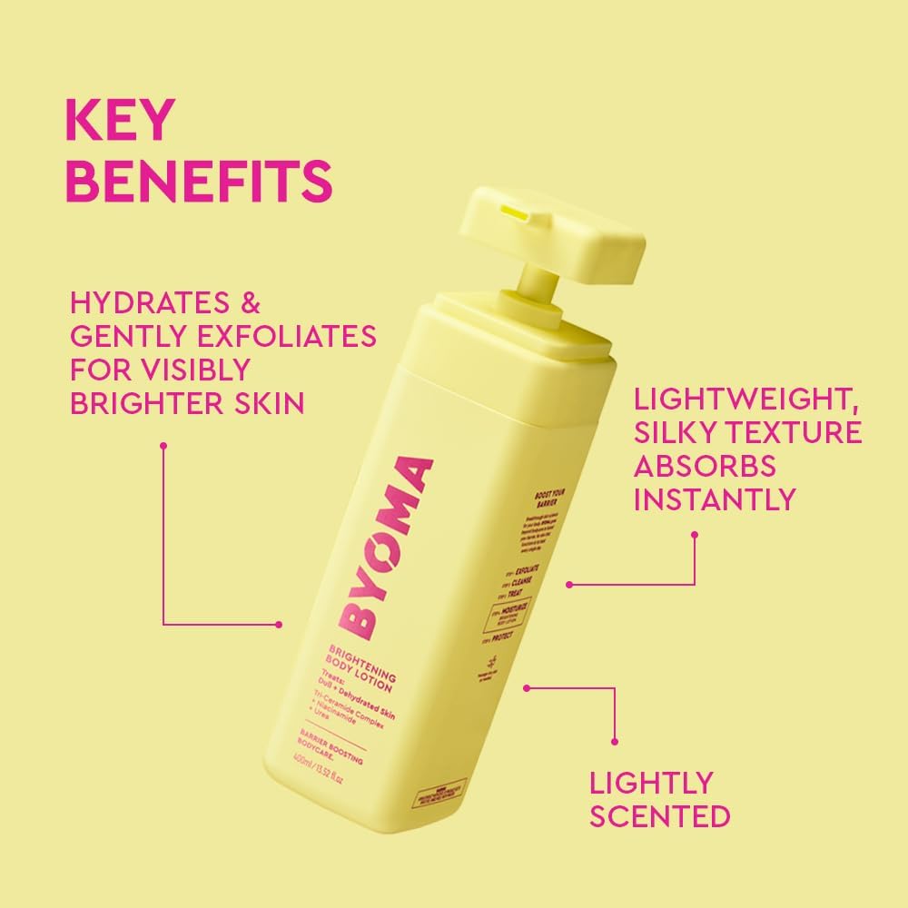 BYOMA Brightening Body Lotion (400ml) For Dull, Dehydrated Skin - Creamy Body Lotion with Niacinamide and Urea - Brightens and Evens Skin Tone