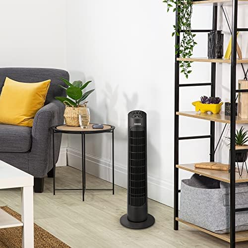 Zanussi 29" Inch, Lightweight, Tower Fan, 3 Speeds, Wide-Angled Oscillation, Powerful Airflow, Quiet Operation, Perfect For Home Or Office, Timer, Black - ZNTF2921B