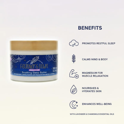 Feather &amp; Down Magnesium Butter for Sleep - Lavender &amp; Chamomile Soothing Body Butter (300ml) to support relaxation in your self care routine.