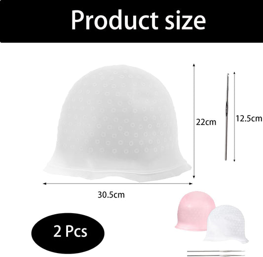 2 Pcs Of Highlighting Cap, Highlighting Kit, Hair Highlighting Kit, Reusable Silicone Hat For Beauty Salons, Suitable For Men And Women'S Hair Dyeing With Highlighting Cap (White/Pink)