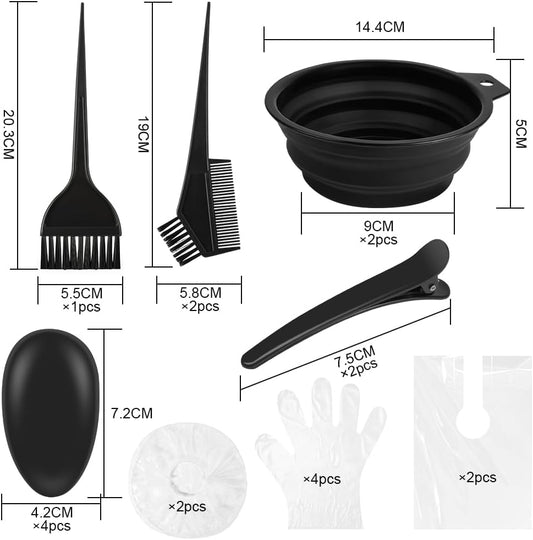 LOPHE 18 PCS Tools for Hair Colouring Kit, DIY Salon Hair Coloring Bleaching Tools Set, Hair Dye Tool Set, Including Hair Dye Bowl, Brush, Earmuffs, Comb, Cape, Shower Cap, Gloves, Hairpins