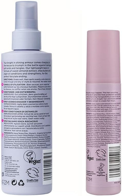 Noughty 97% Natural Thirst Aid Conditioning and Frizz Magic Serum Duo, Leave In De-Tangler and Anti Frizz Styling Treatment, Sulphate Free Vegan Hair Care Set for Curly and Dry Hair, 200ml and 75ml