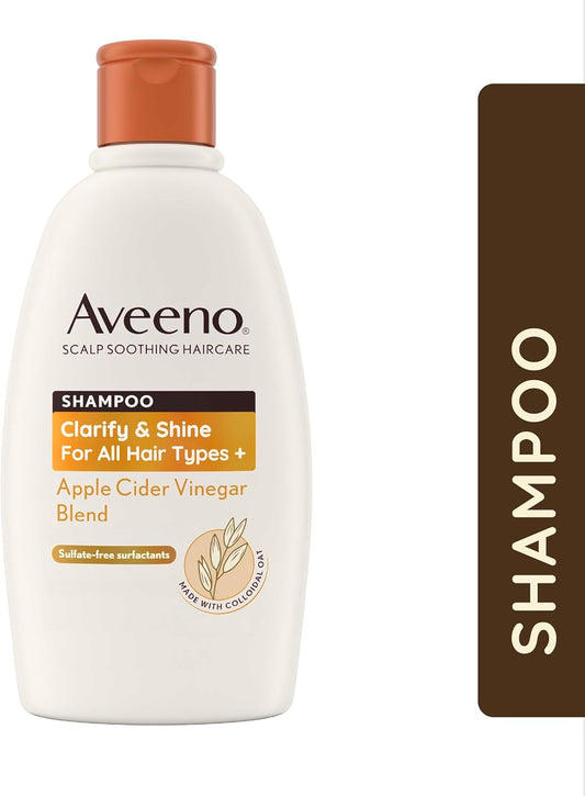 Aveeno Scalp Soothing Haircare Clarify &amp; Shine Shampoo, Apple Cider Vinegar Blend, for All Hair Types, Soothes Dry, Itchy &amp; Flaky Scalp, Clinically Proven, Sulfate Free, 300ml
