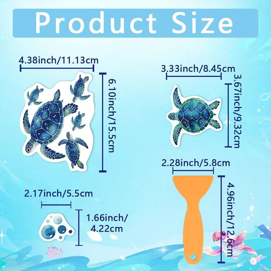 28Pcs 28 Style Large Bathtub Stickers Blue Ocean Theme Design, Shower Floor Anti Slip Decals Sea Turtle Jellyfish Fish Self Adhesive Safety Grips with Scraper for Tub Tiles Bathroom Decor