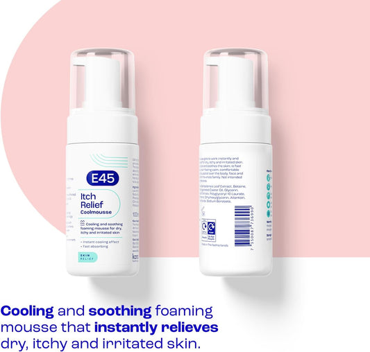 E45 Itch Relief Coolmousse 100ml – Face and Body Foam for Dry Skin, Itchy Skin and Irritated Skin - Cooling Foam to Soothe Itchy Skin