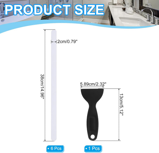 PATIKIL Bathtub Non Slip Stickers 14.96x0.79 Inch, 6 Pack Safety Shower Floor Anti Slip Stickers with Adhesive Decals Scraper for Bath Tub Shower Floor Stair, White